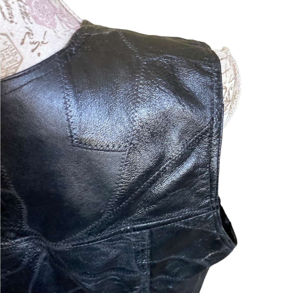 Vintage 80s Mens Patchwork Black Leather Motorcycle Vest Unisex - Picture 5 of 9
